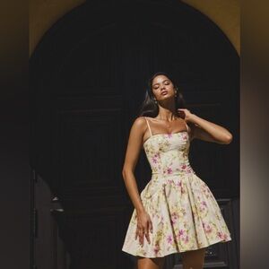 Valda Yellow And Pink Print Linen Mini Dress